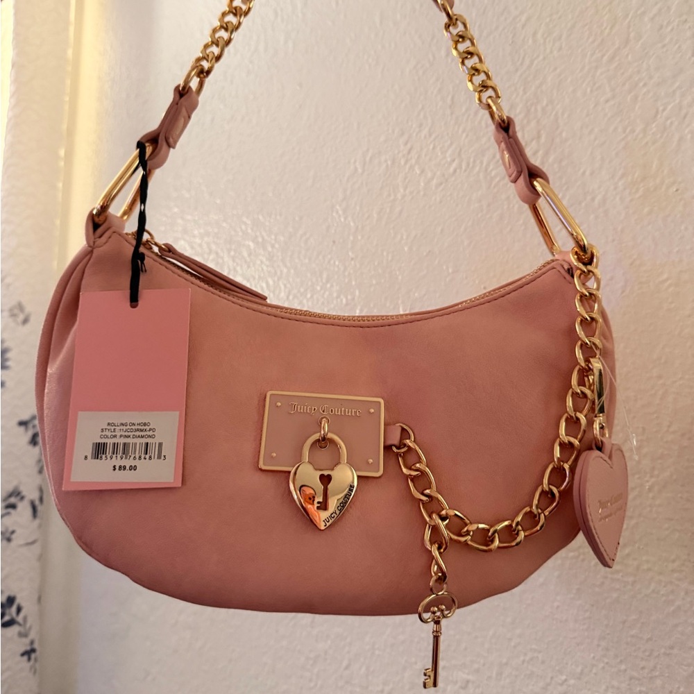Juicy Couture Pink Chain-Accent Shoulder Bag “rolling on hobo”